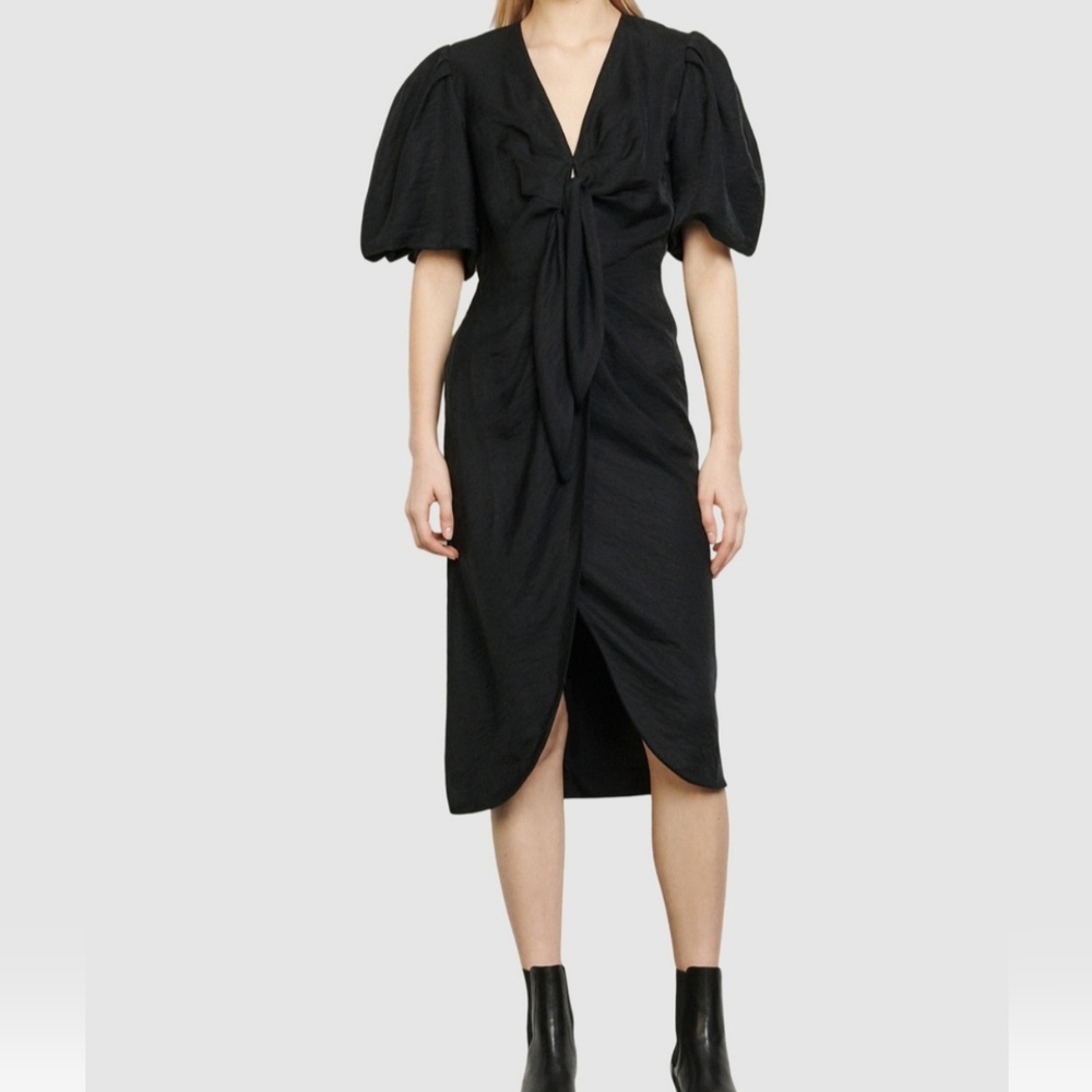 SANDRO Black Linen Tie Dress
